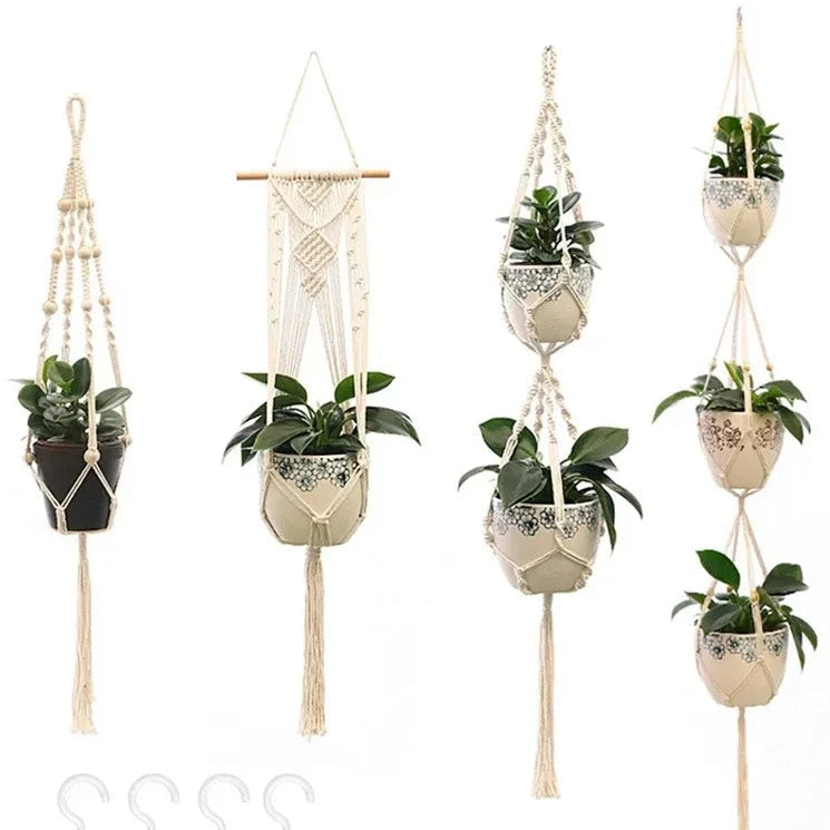 kIT de Suporte Suspenso em Macramê para Plantas – Fibra Natural